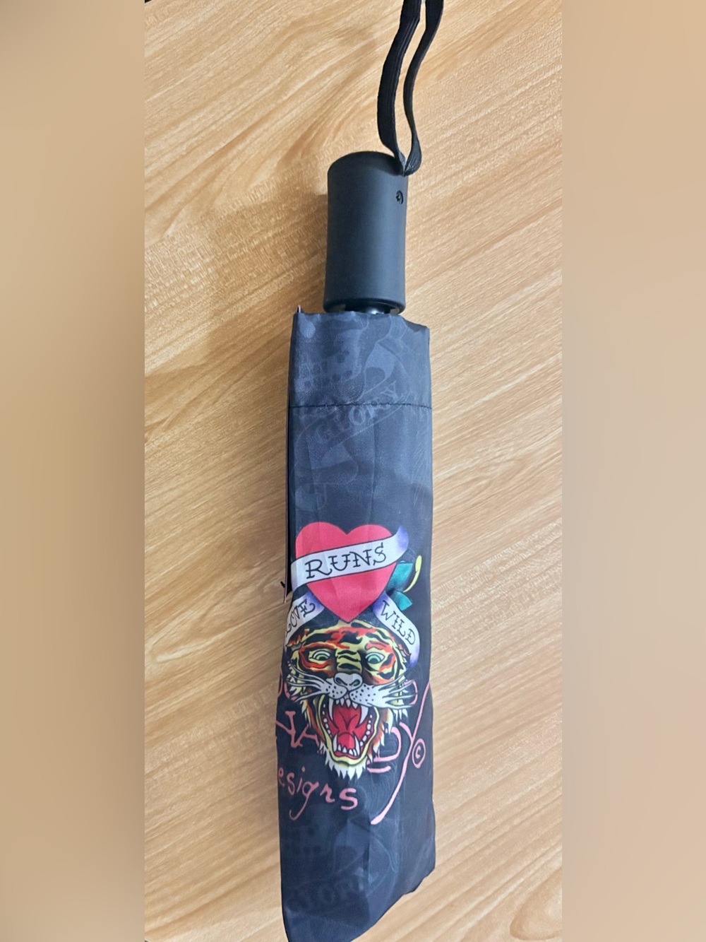 Ed Hardy Tiger Automatic Umbrella Black Love Runs Wild Tattoo Christian Audigier